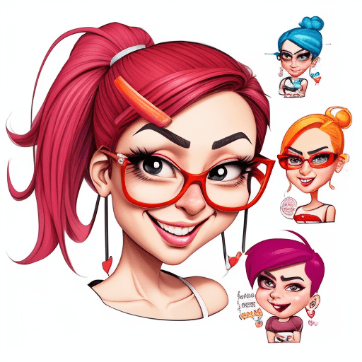 AI generated: Pencil caricature, cute woman, mid-twenties, colored pencils, Miguel Chau Bulnes style, ludicrously ...