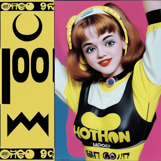 AI generated: early techno rave music inspired,  hot 90s girl with classic acid smiley head a collage in the style...