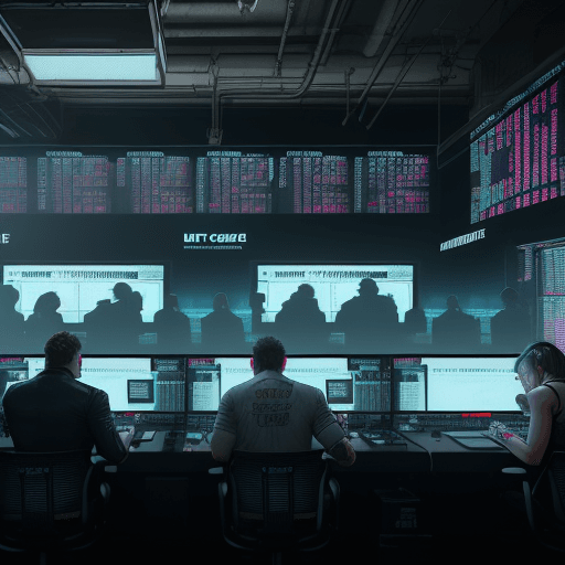 AI generated: Hyper realistic eye level exterior photo of The Trading room is digital art dim, with only the white...