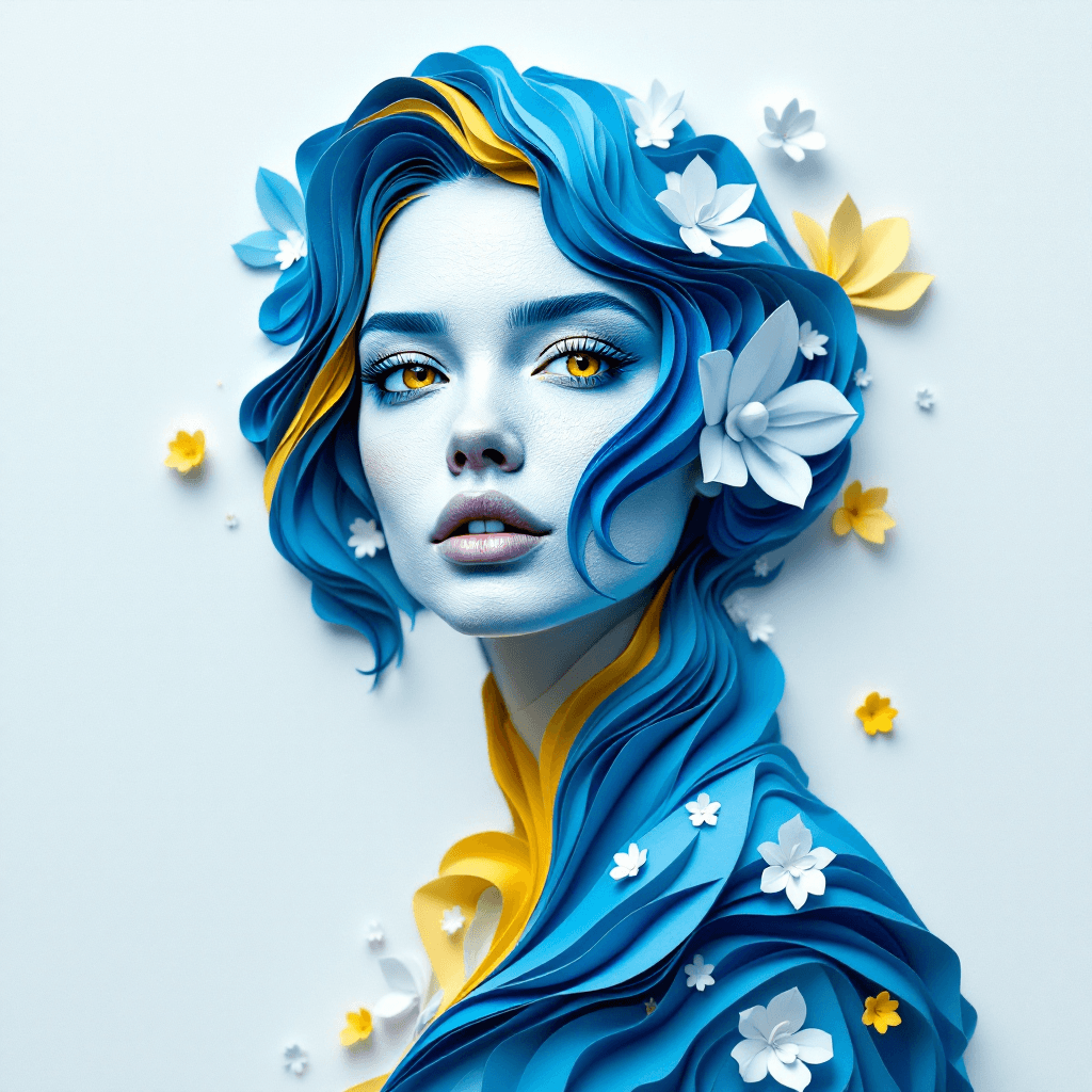 AI generated: 3d rendering, front view, woman
, paper work for a tactile style, select a color palette with vibran...