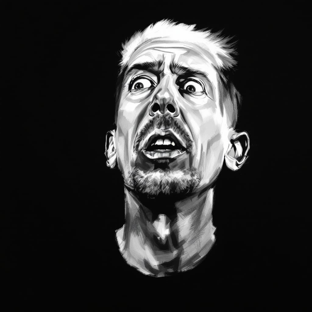 AI generated: Charcoal drawing, portrait of a guy, expressive, from waist to top of the head