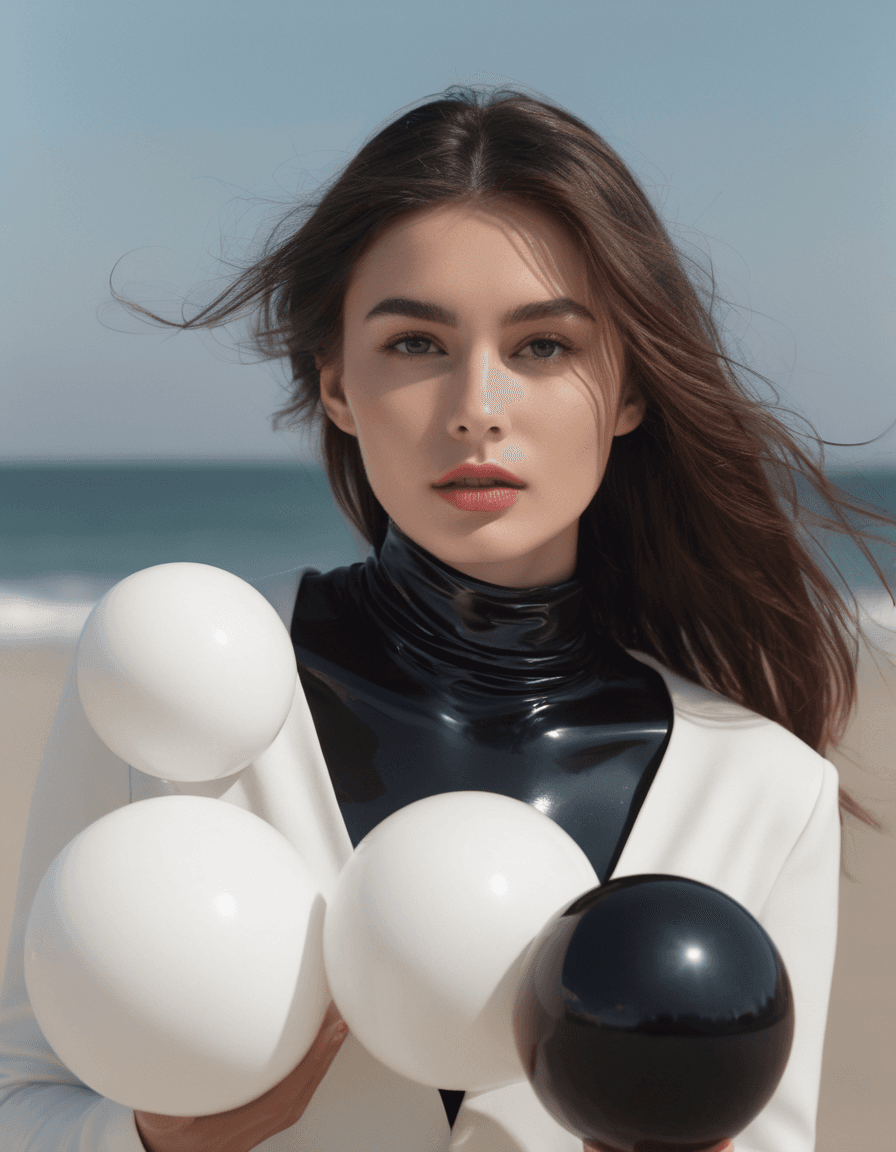 AI generated: best quality, 4k, highres, masterpiece, ultra-detailed, realistic, a young woman in white & black cl...