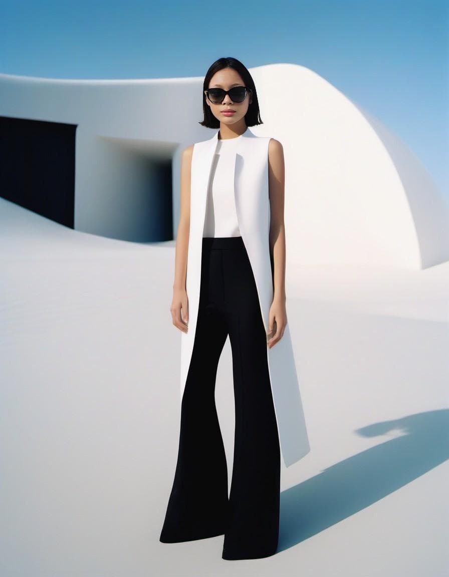 AI generated: a group of fashion ladies in a black vest and black vest and black trousers and sunglasses poses for...
