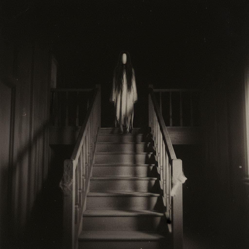AI generated: Natural candid photograph of a creepy ghostly kuntilanak, sadako resembling a Southeast Asian folklo...