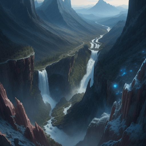 AI generated: waterfall falling from the top of the mountainlike the galaxy in the sky, fantasy, digital art, phot...