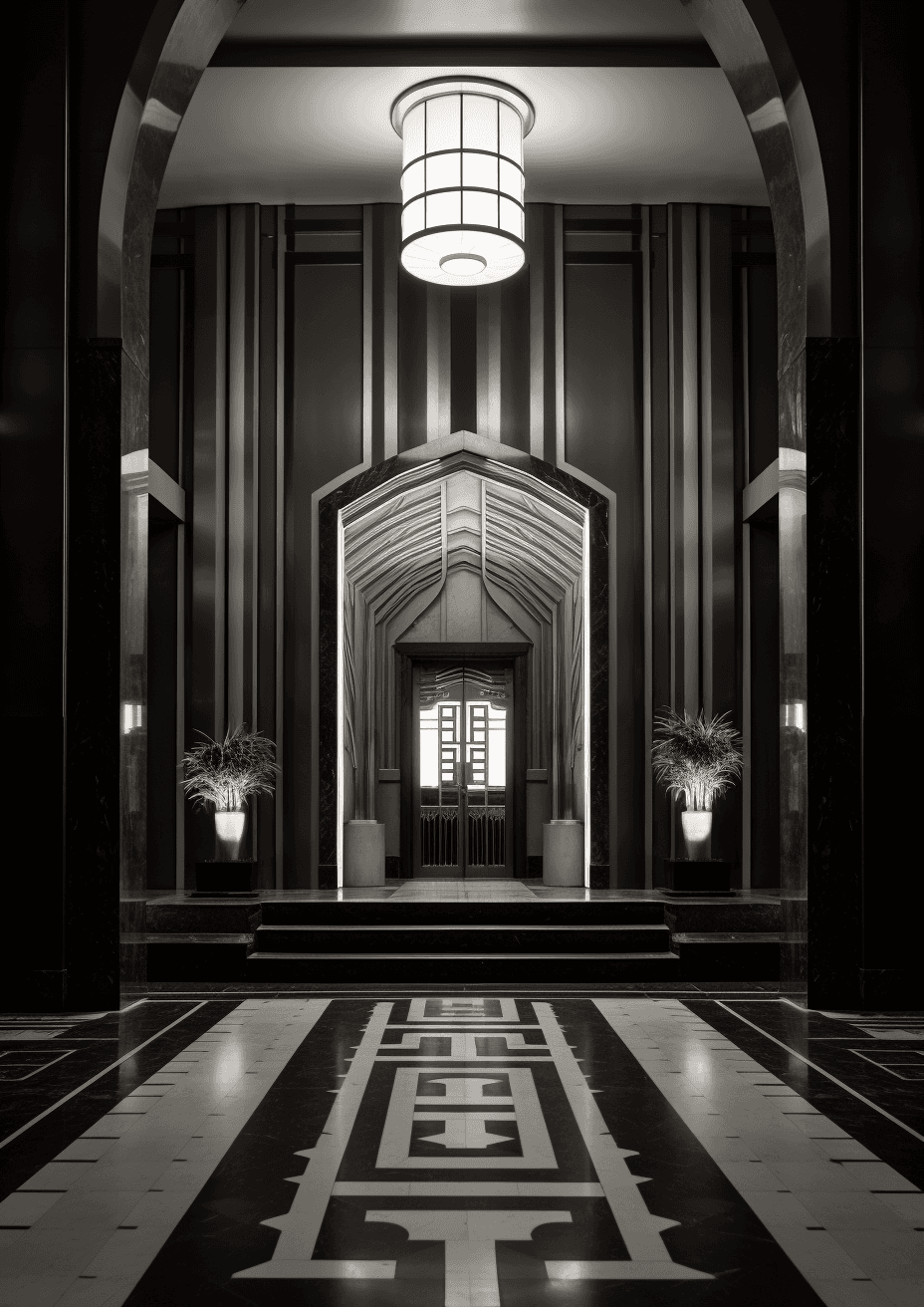 AI generated: a black and white photo of an entrance, in the style of neo-op, streamline elegance --ar 22:31 --v 5...