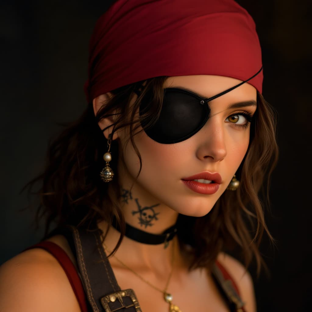 AI generated: female,have Pirate Eye Patches.