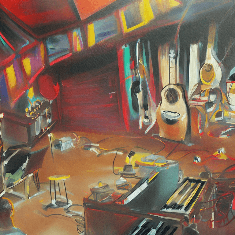 AI generated: a techno music club, baskiat painting