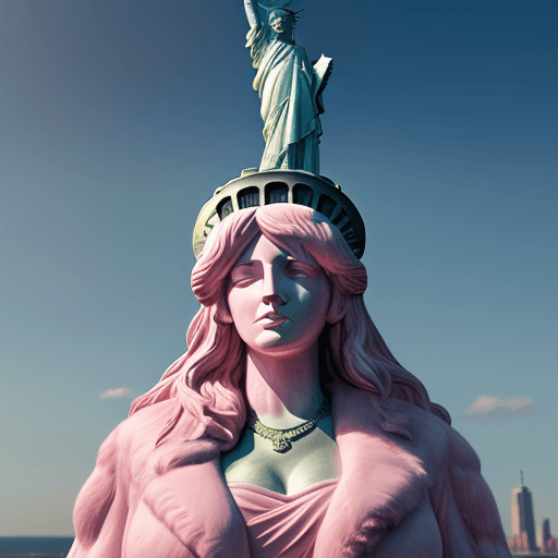 AI generated: Statue of Liberty wearing a pink fluffy fur coat, 8k octane rendering, high resolution photography, ...