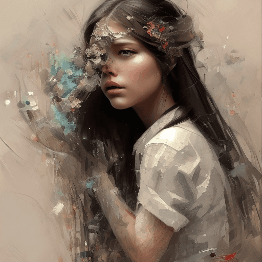 AI generated: an image of a girl with long hair, in the style of russ mills, michael garmash, charming sketches, m...