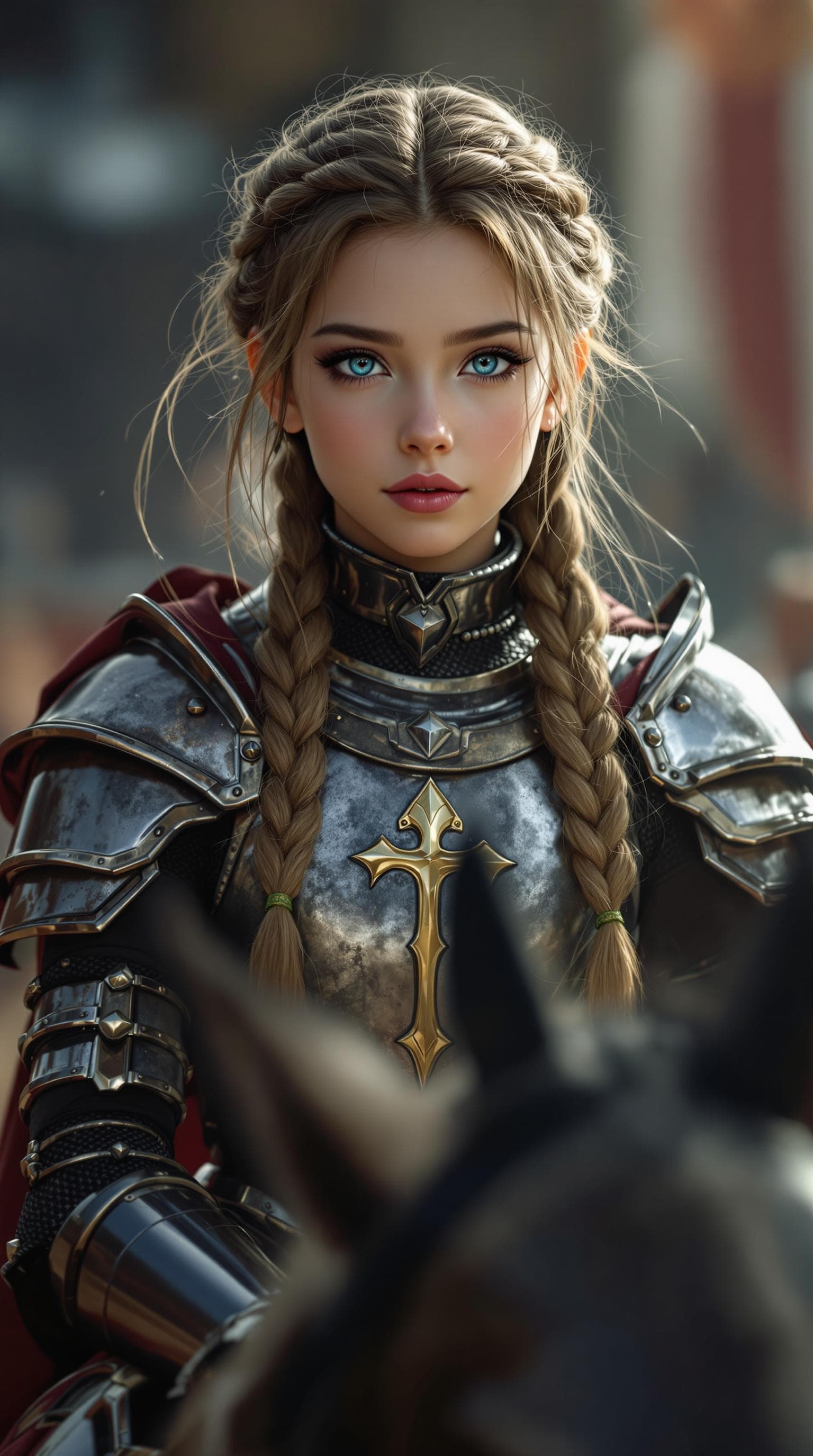 AI generated: a professional of the most beautiful 5th grade girl in the world, as a knight, in a highly detailed,...