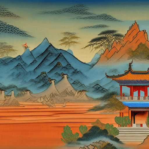 AI generated: Create an image in the style of Dunhuang art, depicting a serene and mystical scene. Include element...