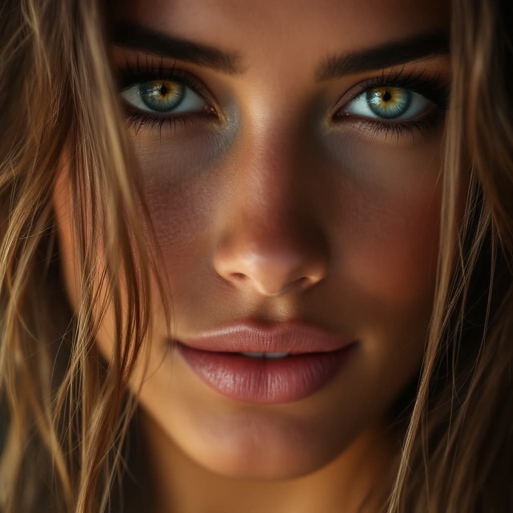 AI generated: Close-up portrait of a woman from Brazil, warm face from South American countries, no makeup just na...