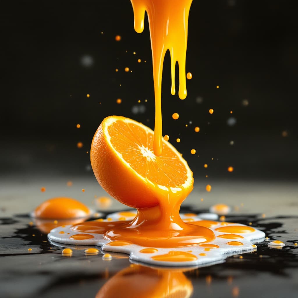 AI generated: A falling melting orange.