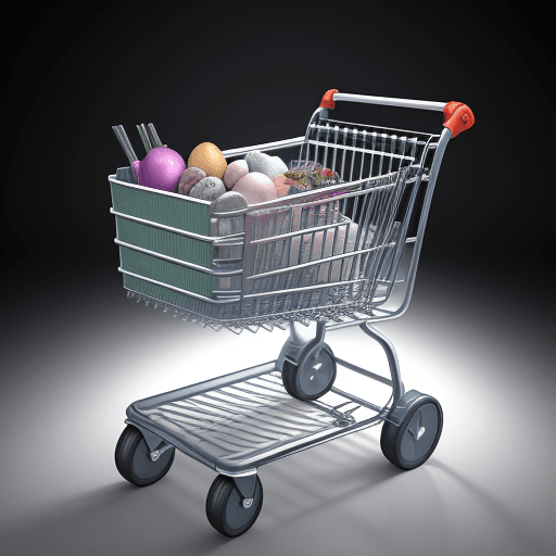 AI generated: 180x180 pixel picture of a futuristic high end shopping cart with exclusive home accessories