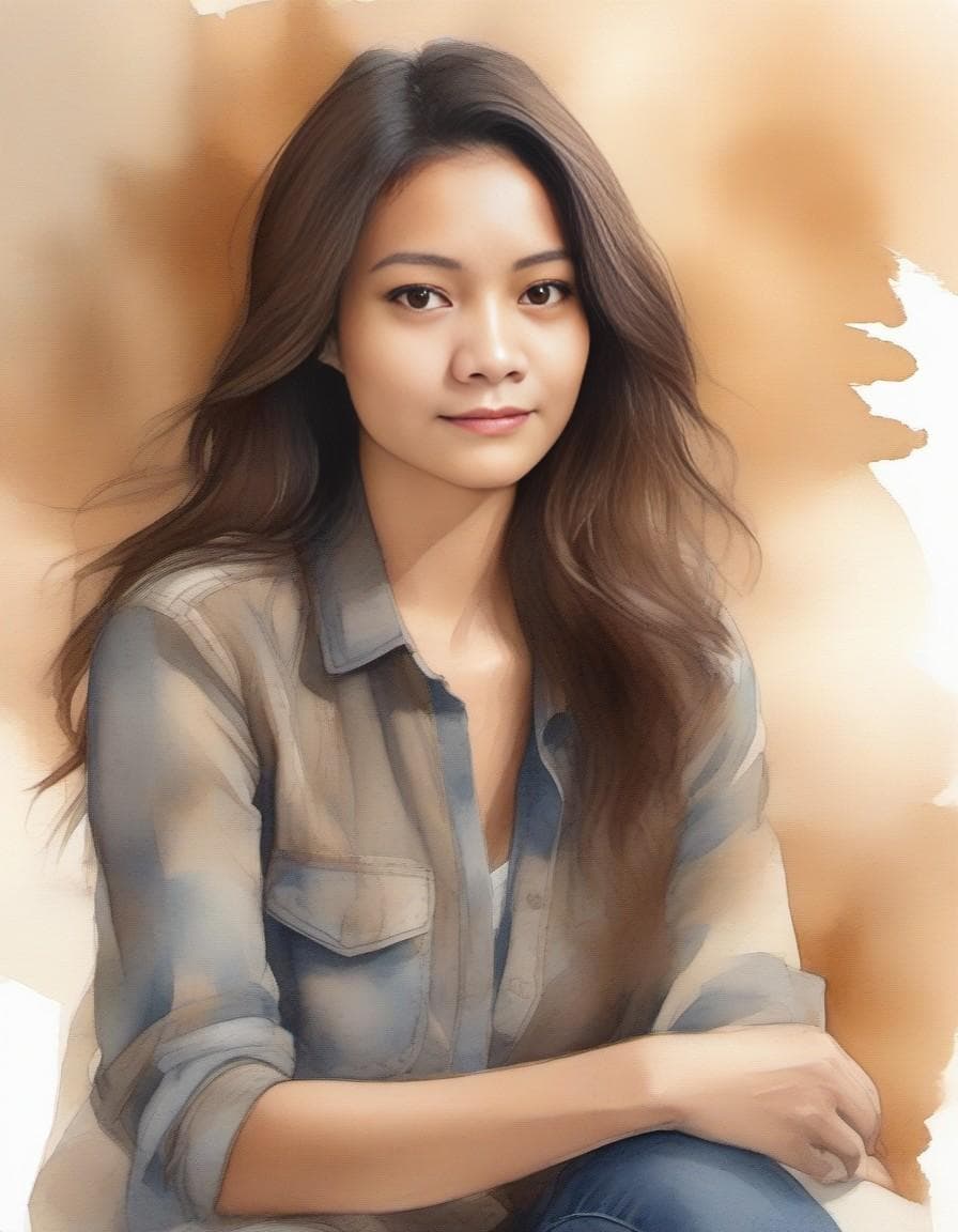 AI generated: An image of a pencil sketches, digital illustration, contemplative watercolor painting of a woman se...