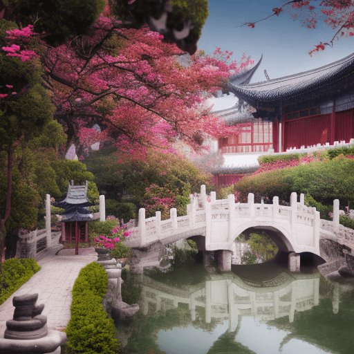 AI generated: dream like world, chinese garden architecture,suzhou style,white clouds lingering,seven fairies,surr...