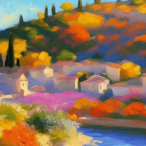 AI generated: impressionist painting on canvas of Provence, in the style of impressionist masters, warm colors, de...