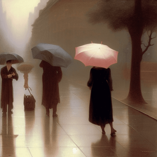 AI generated: man approaching a woman, woman facing her back on the man, romantic setting, rain setting, city, nig...