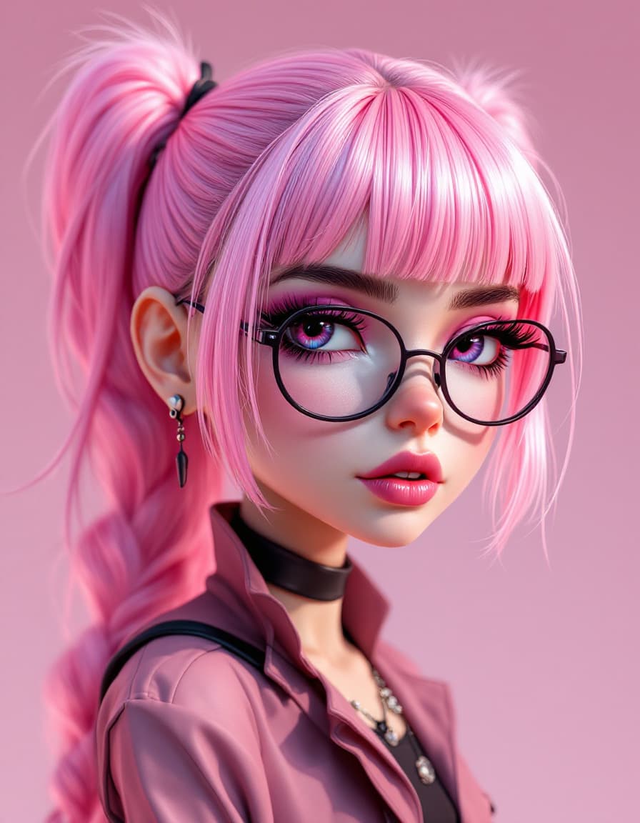 AI generated: Super Goth Girl, pink black style, realistic caricature 3d cartoon render chibi 