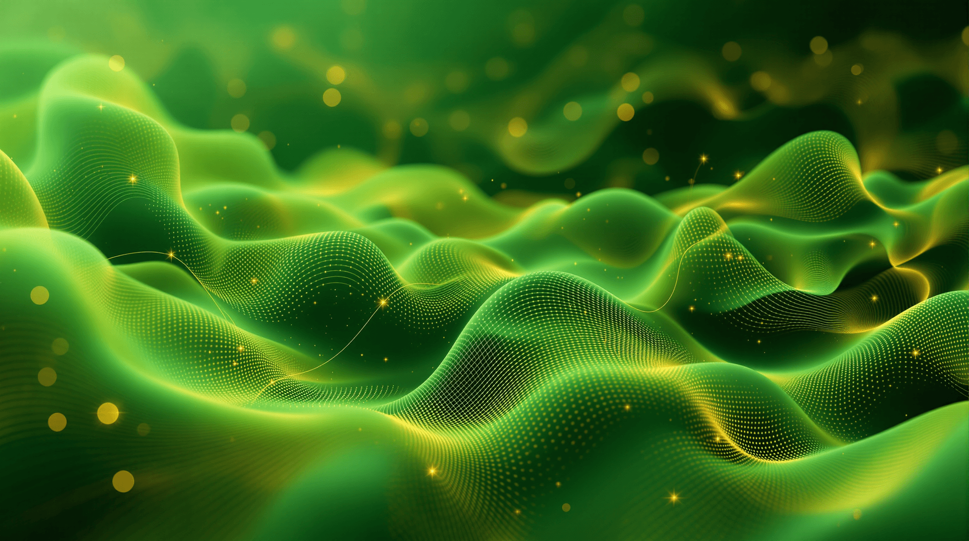 AI generated: An abstract representation of digital ecosystems, combining fluid green forms that suggest both tech...