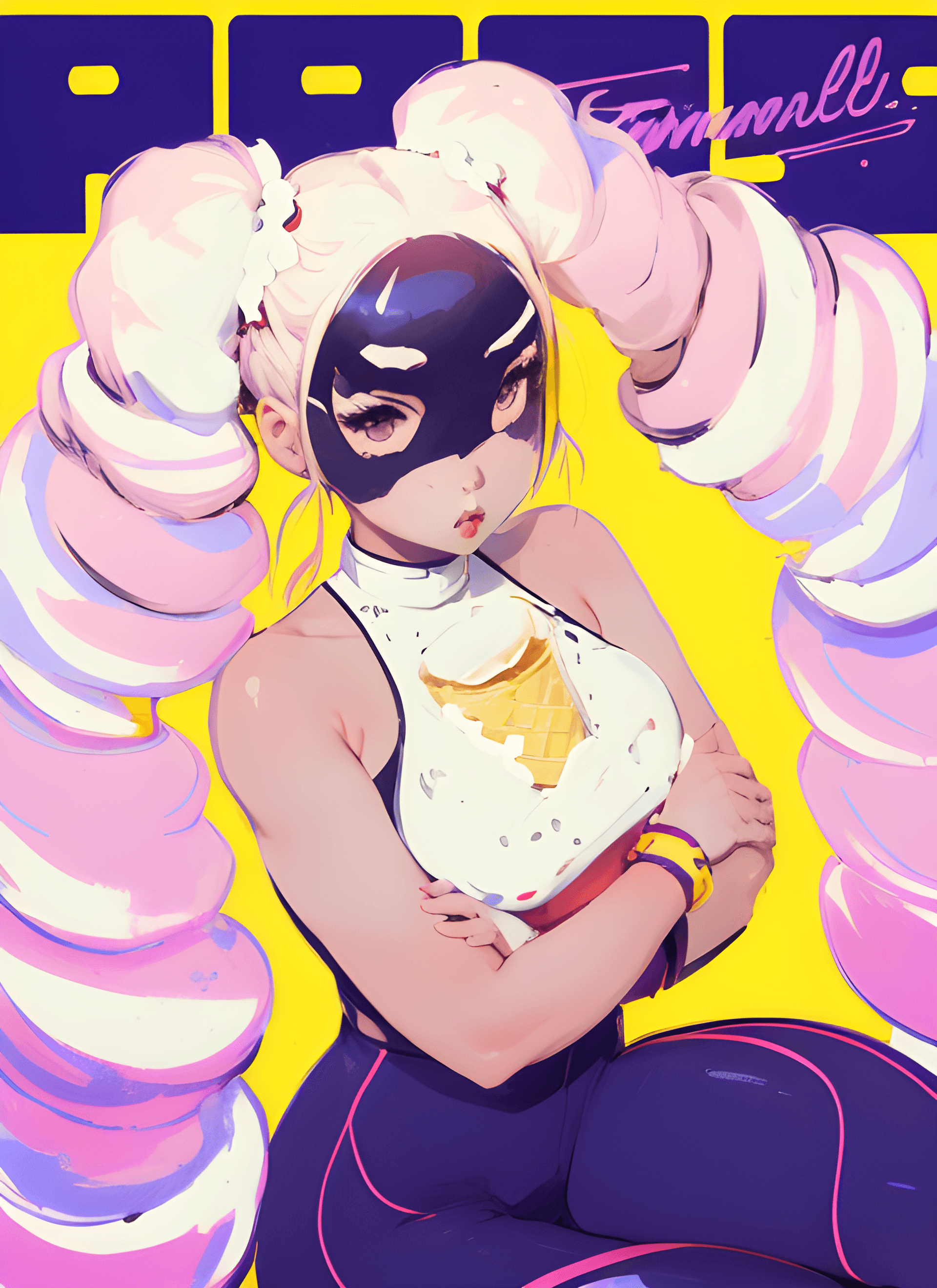 AI generated: a woman sitting on top of a pile of ice cream, ann takamaki, ann takamaki from persona 5, trending o...
