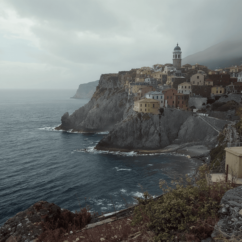 AI generated: an old coastal town — chaos 60 — ar 2:1 — profile yl58dhu — stylize 300
