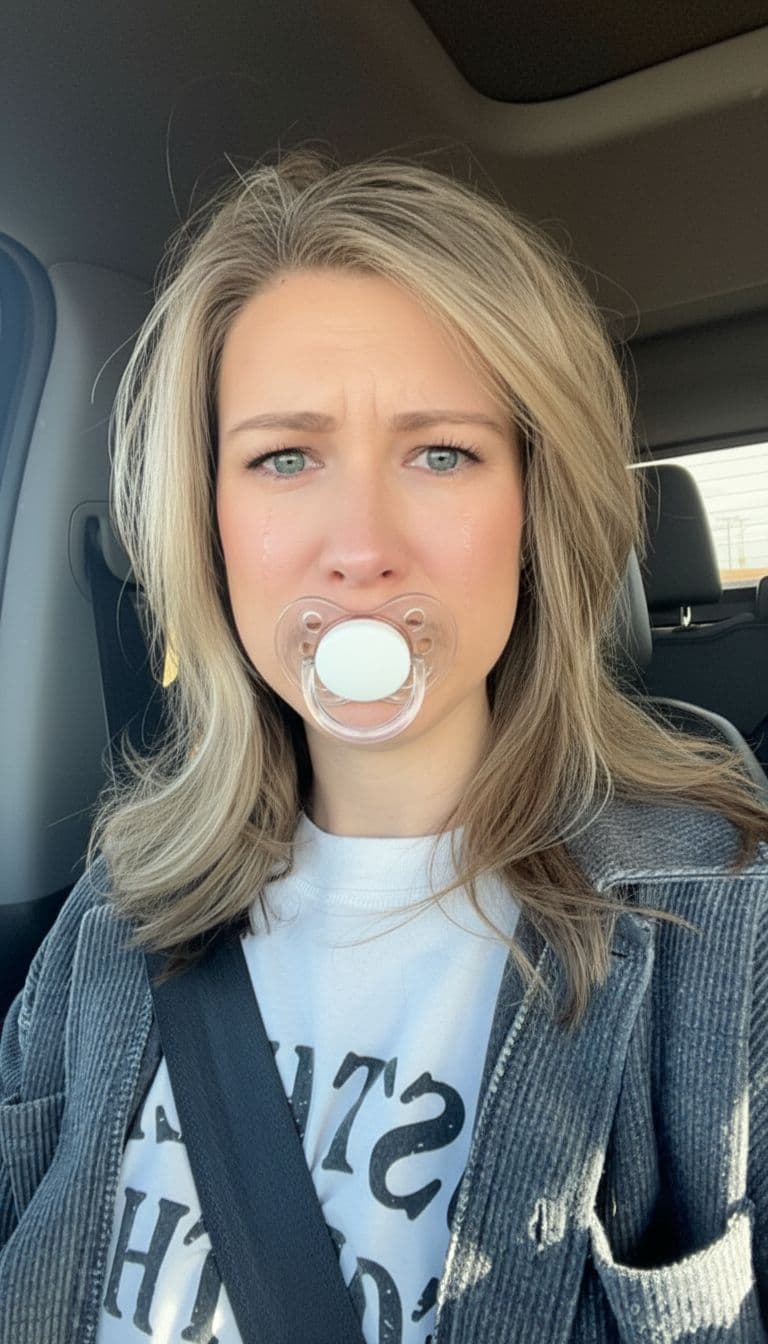 AI generated: She has a pacifier in her mouth. She’s crying because she doesn’t like it