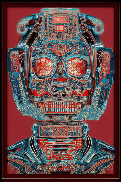 AI generated: portrait of a cyberpunk machine, machine face,  portrait, decorated with chinese opera motifs, asian...