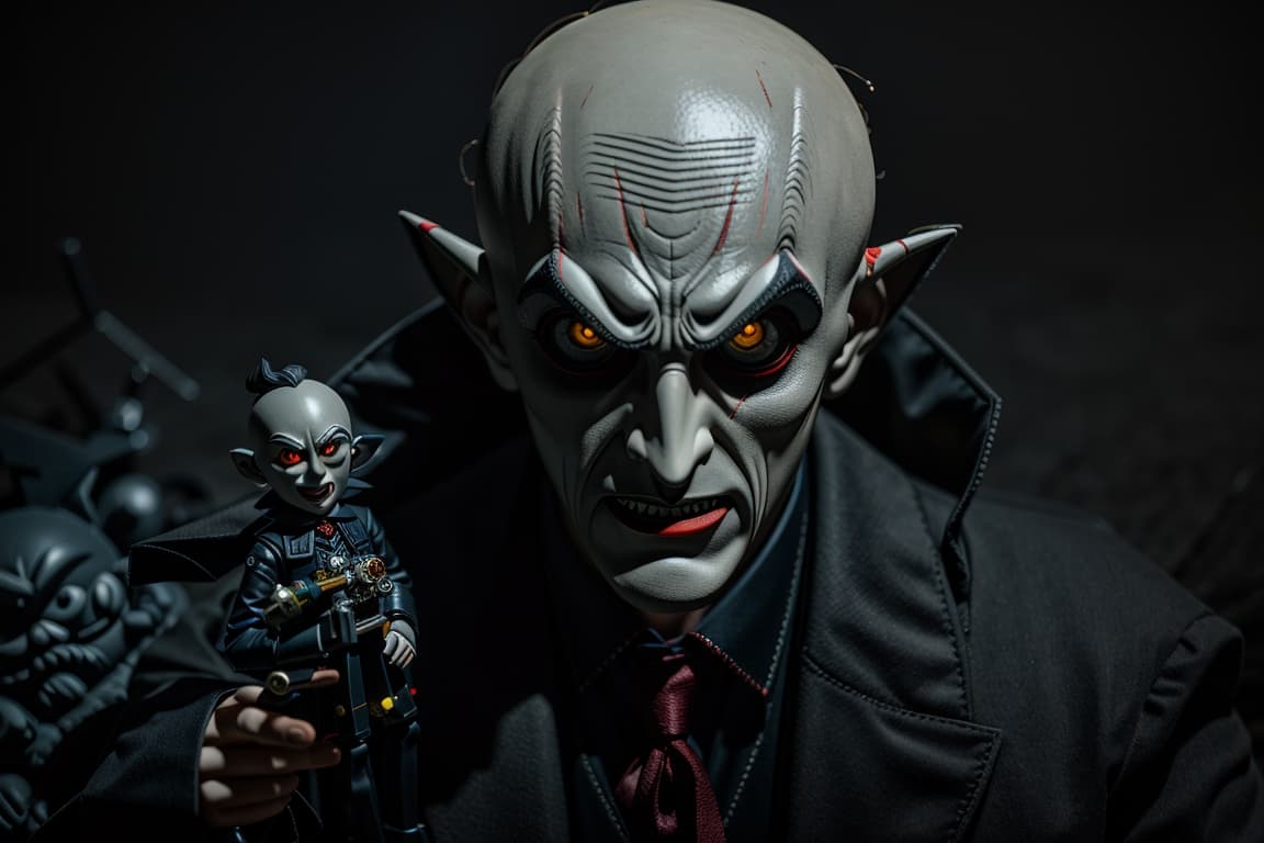 AI generated: Create a toy  of Count Orlok, evil, in the style of Takashi Murakami, cinematic lighting, sharp focu...