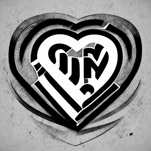 AI generated: A modern, creative, flat, monogram logo of ((detailed Heart)) white background, black and white, gre...