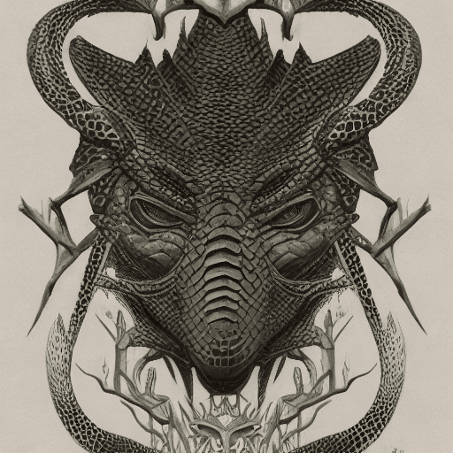 AI generated: beautiful concept art of a evil looking reptilian , hard scaly cold  matte skin panels with symmetri...