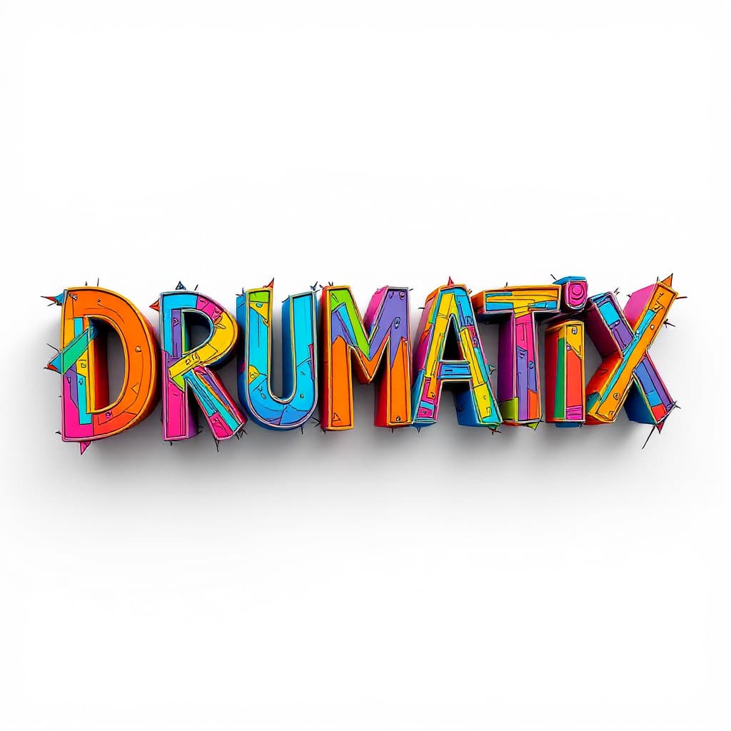 AI generated: the letters DRUMATIX decorated in a complex 3 D deconstructivist style withbright colors. --v 5.1 --...