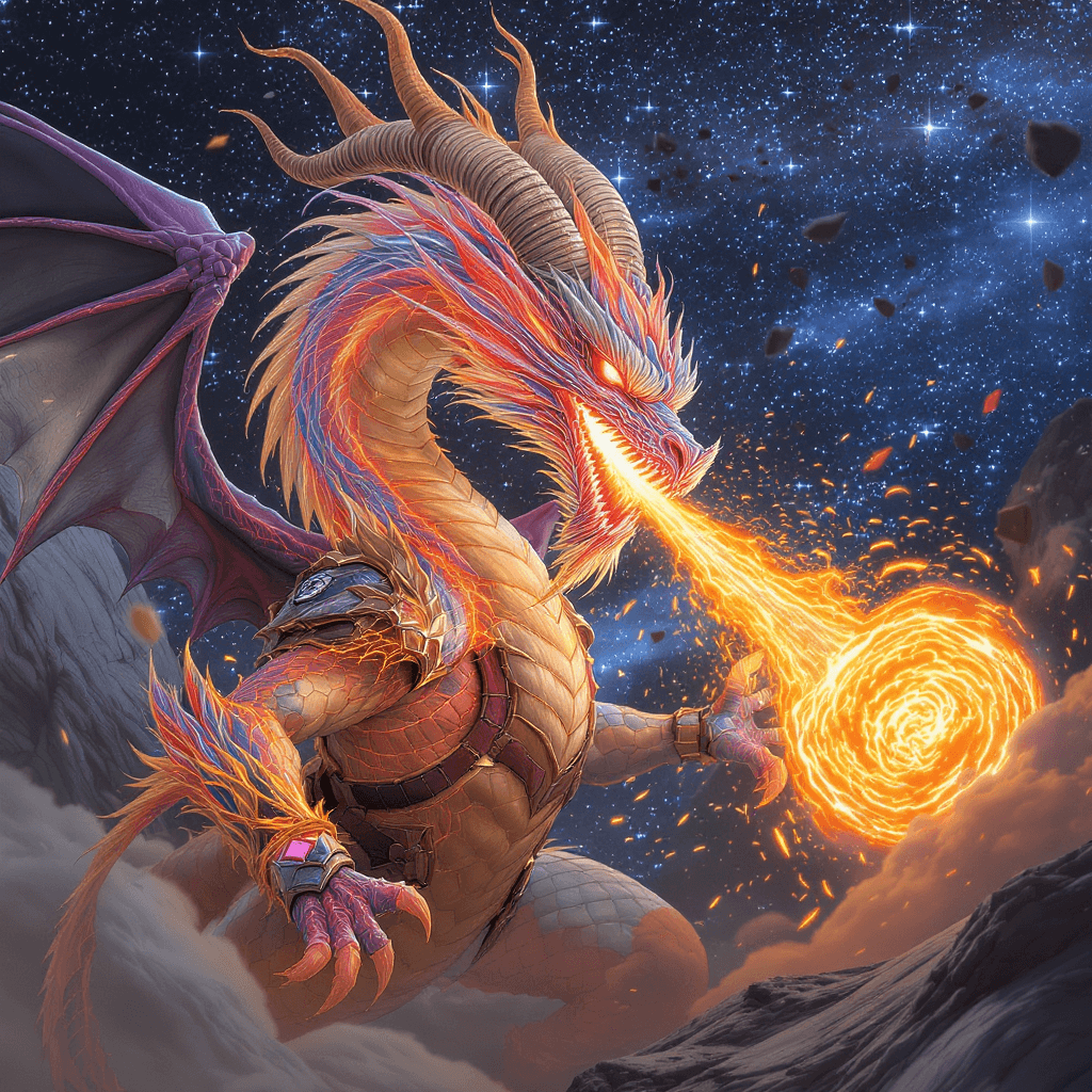 AI generated: In hyper realism style, a fire water dragon mixed with goat horns, wearing vibranium dragon scaled a...