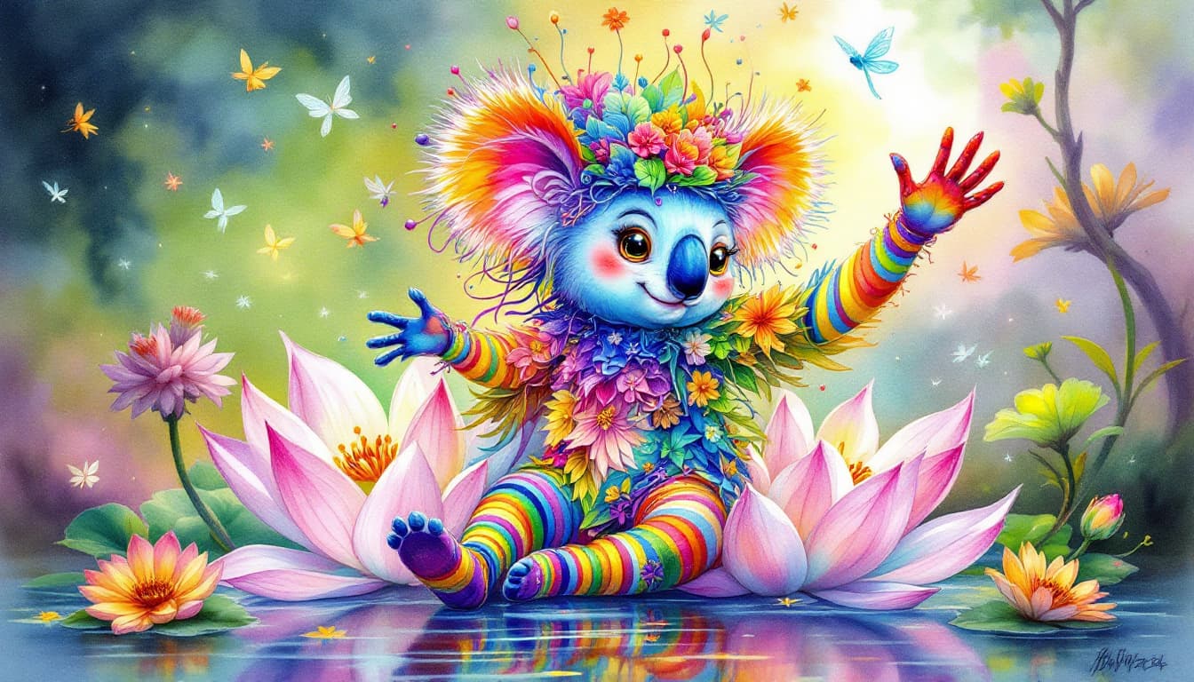AI generated: Image is a hand painted watercolor ink wash and acrylic portrait. Image is a whimsical, colorful ill...