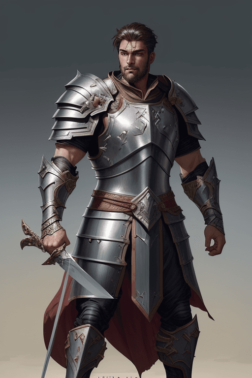 AI generated: handsome male fighter in armor with sword and heavy shield, full body shot, d&d, fantasy, intricate,...