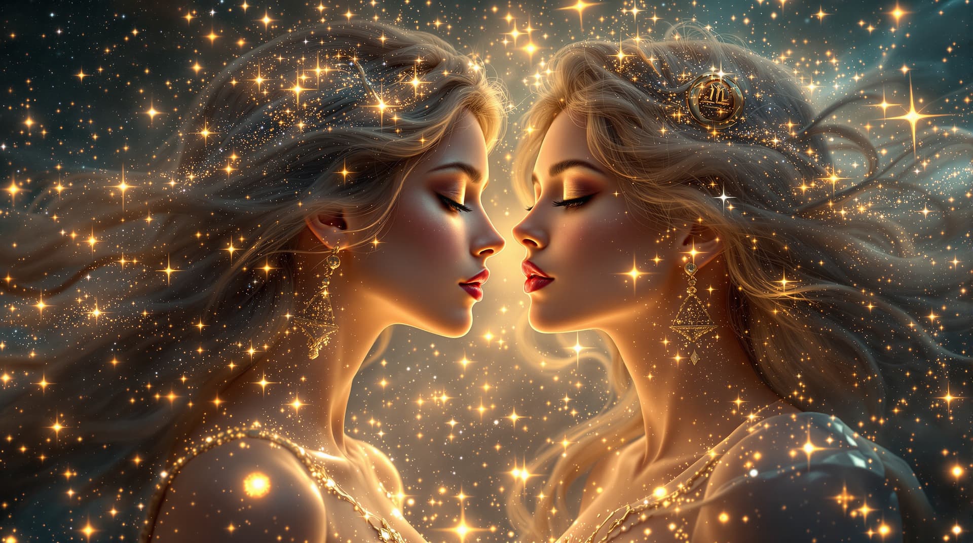 AI generated: An ethereal vision of two captivating hyper realistic female figures, bathed in the celestial glow o...