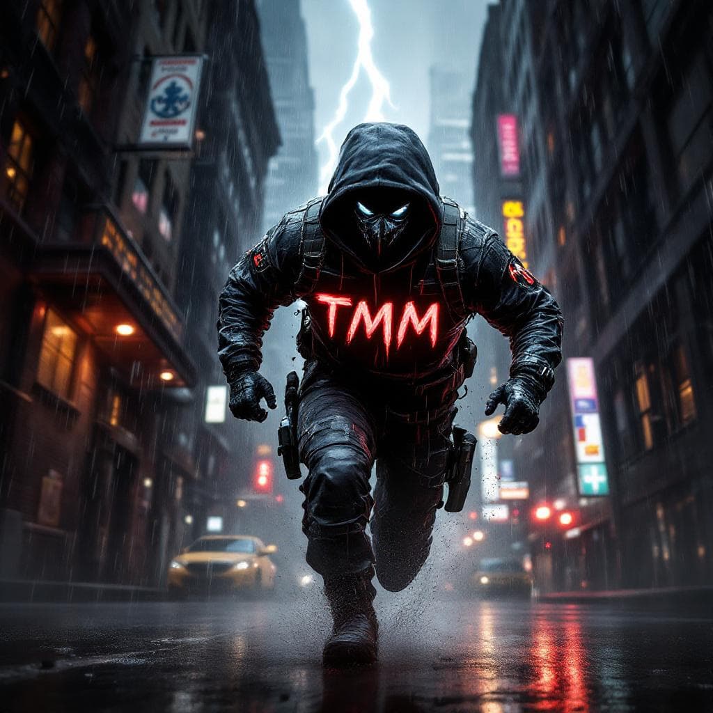 AI generated: call of duty black ops character with RAIN AND THUNDER  DARK THEME  background 32k full body image h...