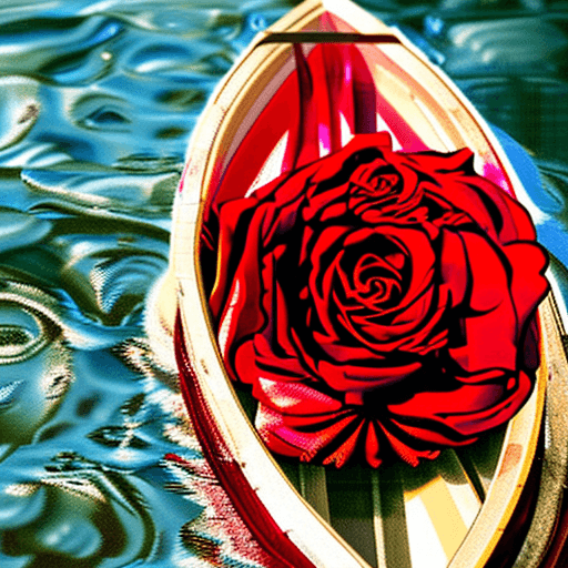 AI generated: A rose in a boat, floating into hell