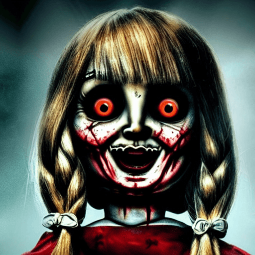 AI generated: Horror Annabelle,demon,bloody face,scary,scary