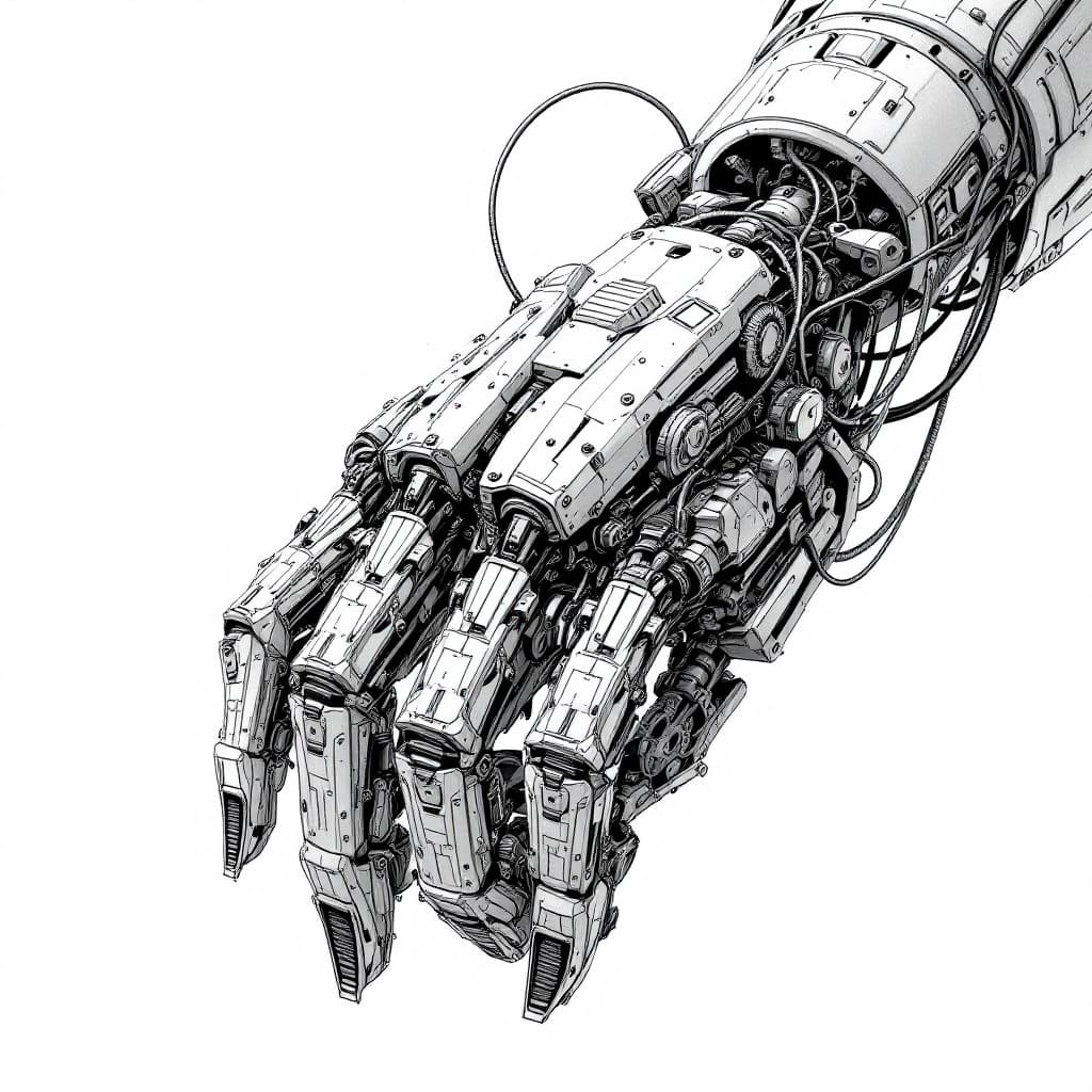 AI generated: An intricate mechanical hand designed with futuristic aesthetics, showcasing detailed robotic joints...
