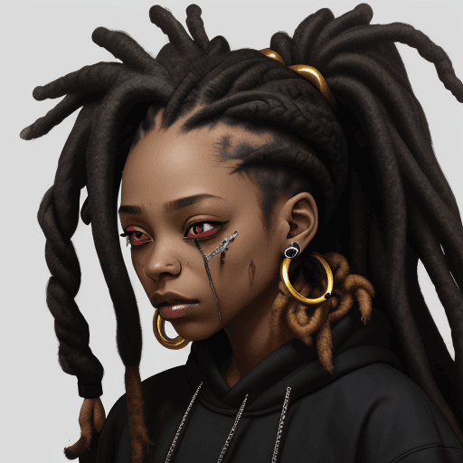 AI generated: black young adult female with dreadlocks earring techwear lifted from the ground by demon possession...
