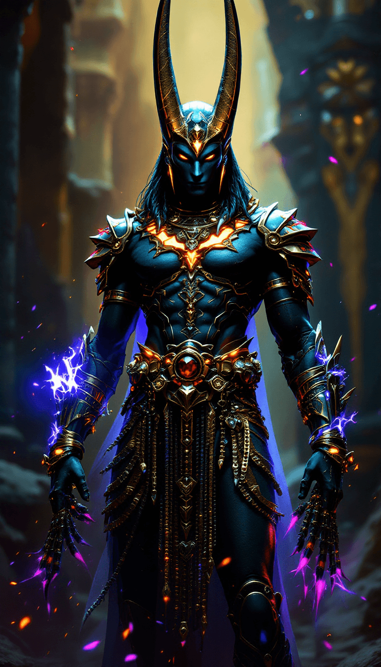 AI generated: Male Anubis, egypt god, fantasy light armor withe many accessories and detailles, beauty, 4k, ultra ...