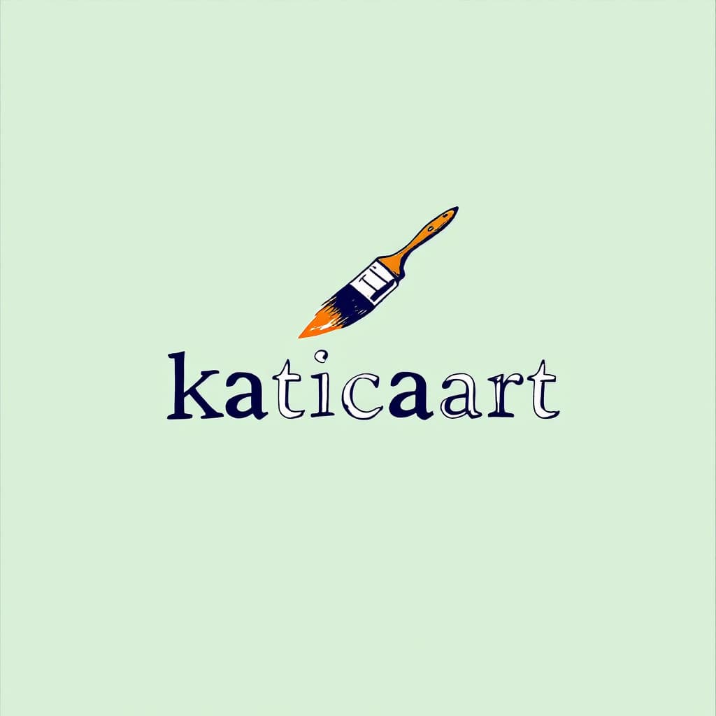 AI generated: Create a logo for a paint artist whose name is katicaart. The logo should have a light green backgro...