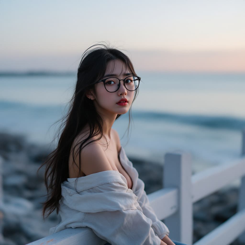 AI generated: Full body photo of Risa, a Japanese girl, wearing a Strapless shirts and jeans , Make a solemn expre...