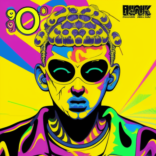 AI generated: inspired by 90s rave art posters. , , yellow background, for rave music cover artworkbackground, for...