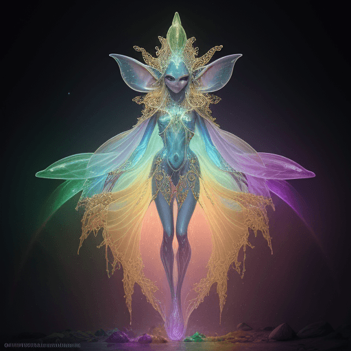 AI generated: beautiful rainbow nebula filigree crystal elf Bioluminiscent alien, octane rendered, vibrant colors,...