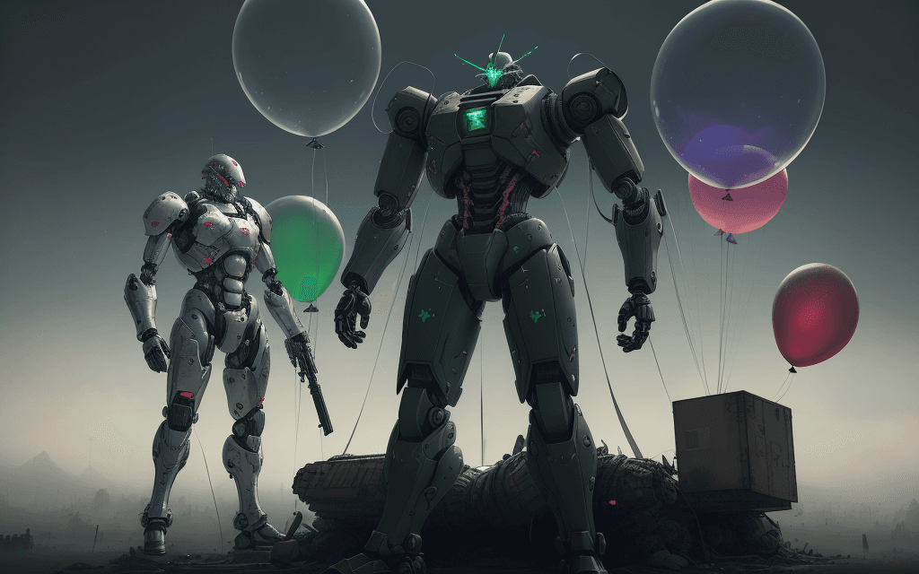 AI generated: semi-realistic anime  brutal man warrior robot stands and holding a M41A Pulse Rifle in his hands, a...