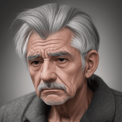AI generated: 70 year old man gray hair looks sad
