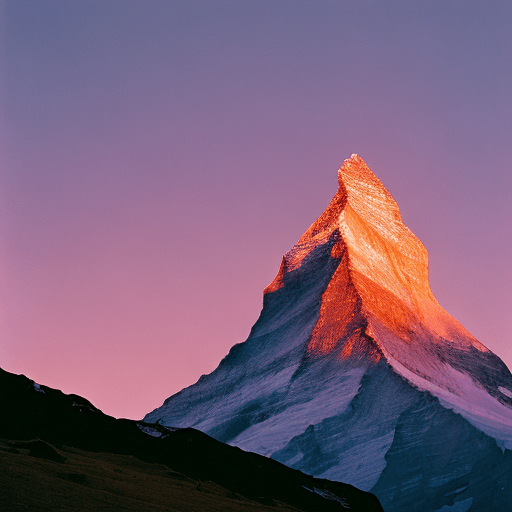 AI generated: Matterhorn mountain at dusk, analog style